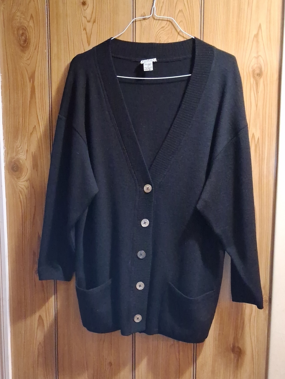 Black Women's V-Neck Button Cardigan Sweater